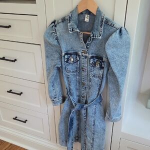 Js71 Denim Puff Sleeve Mini Dress Size XS